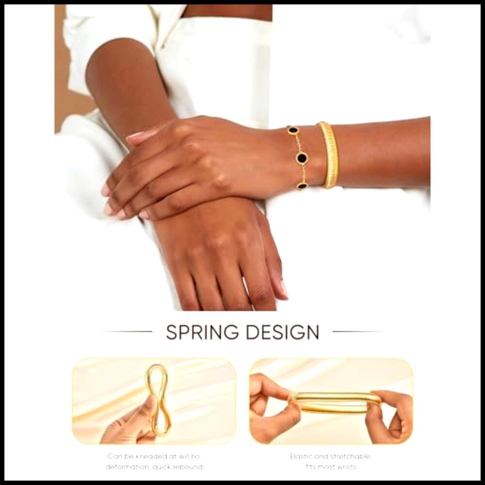 Gold Plated Stackable Bracelets Set Stainless Ste… - image 4